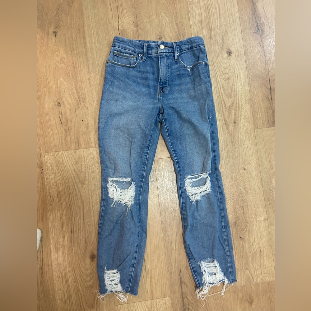 Good American ripped cropped jeans